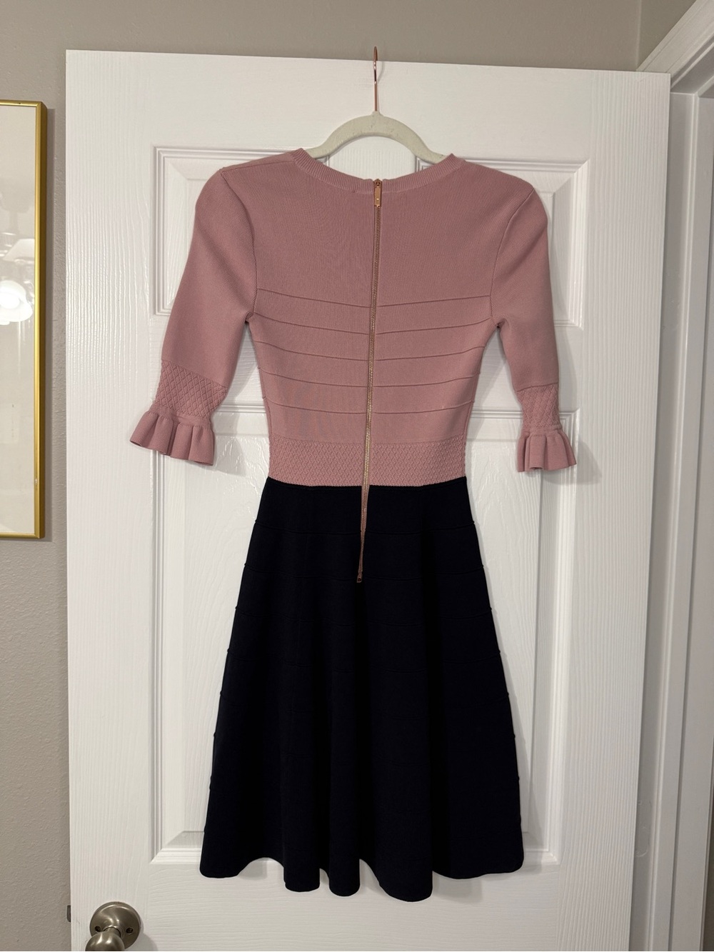 Ted Baker Dyana Skater Dress In Pink And Navy - Picture 4 of 8